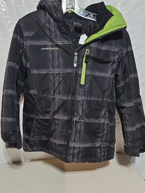 ZeroXposur Black Plaid Kids Hooded Jacket with Lime Green Accent